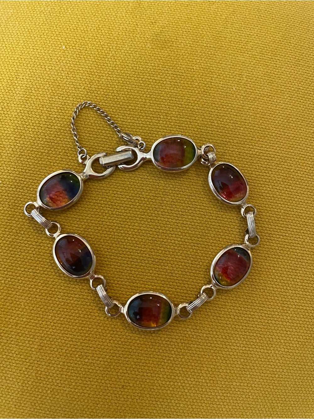 Vintage 1964 Sarah Coventry "Harmony" Rainbow Art Glass Cabochon Bracelet